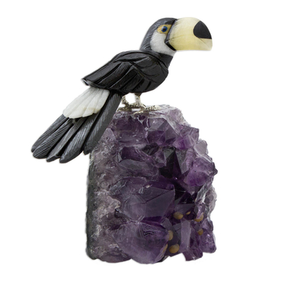 Gemstone sculpture, 'Brazilian Toucan' - Original Brazilian Toucan Gemstone Bird Sculpture