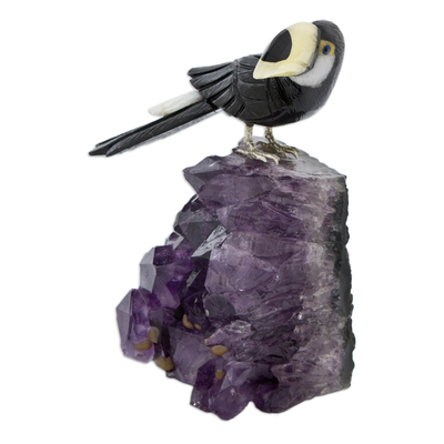 escultura de piedras preciosas - Escultura original de pájaro de piedra preciosa de tucán brasileño