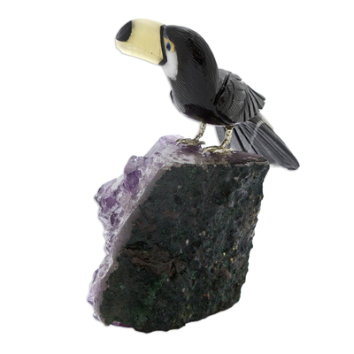 escultura de piedras preciosas - Escultura original de pájaro de piedra preciosa de tucán brasileño