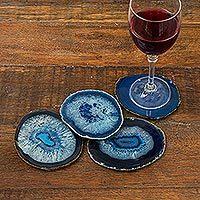 Molded Cement Square Coasters in Blue and Black (Set of 4) - Rustic Fusion