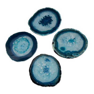 Natural Blue Agate Coasters (Set of 4) from Brazil
