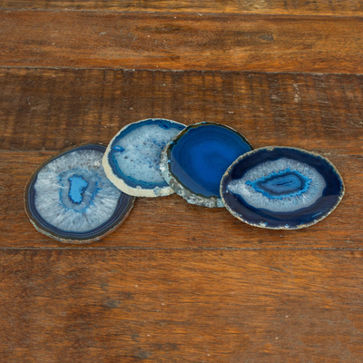 Achat-Untersetzer, (4er-Set) - Natürliche blaue Achat-Untersetzer (4er-Set) aus Brasilien