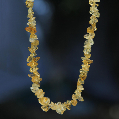 Citrine long beaded necklace, 'Light Caramel' - Brazil Artisan Crafted 33-Inch Beaded Citrine Necklace