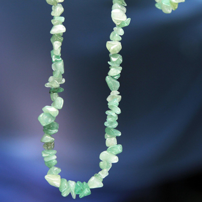 Quartz beaded long necklace, 'Verdant Meadows' - Brazil Artisan Crafted Green Quartz Beaded Long Necklace