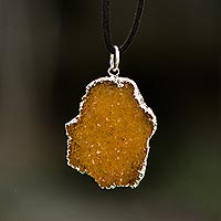 Freeform Drusy Citrine Pendant Necklace and Suede Cord,'Pathway of the Sun'