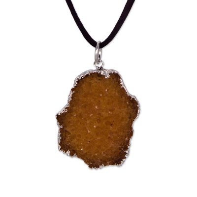 Freeform Drusy Citrine Pendant Necklace and Suede Cord