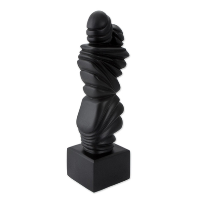 Sculpture, 'Kiss' - Abstract Signed Black Resin Love Theme Sculpture