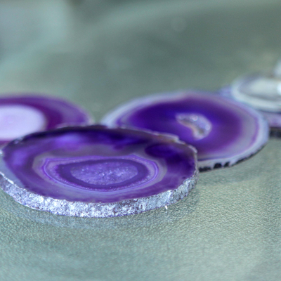 Agate coasters, 'Lilac Water Drops' (set of 4) - Purple Blue Agate Coasters (Set of 4) from Brazil