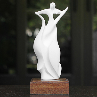 Sculpture, 'Triumph in White' - Abstract Woman Celebrates Triumphs in White Resin Sculpture