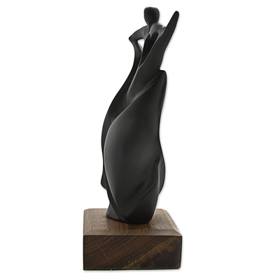 Sculpture, 'Triumph in Black' - Abstract Woman Celebrates Triumphs in Black Resin Sculpture