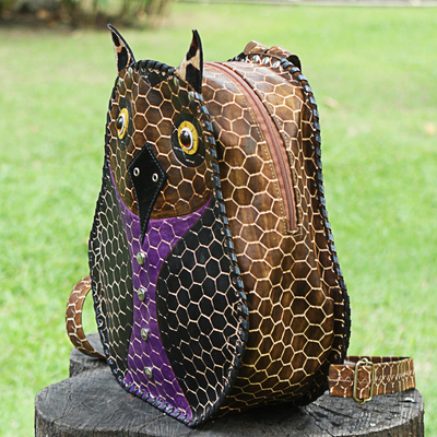 Lederrucksack - Handgefertigter Lederrucksack einer Eule aus Brasilien