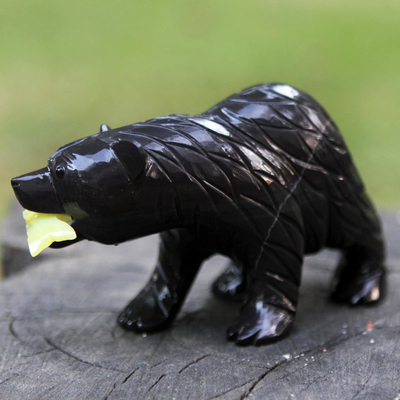 Dolomite figurine, 'American Black Bear' - Handmade Dolomite Figurine Sculpture of American Black Bear