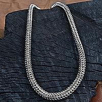 Stainless steel chain necklace, 'Steel Snake' - Stainless Steel Chain Link Necklace from Brazil