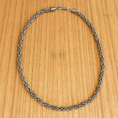 Stainless steel chain necklace, 'Steel Rings' - Hand Made Stainless Steel Chain Link Necklace from Brazil