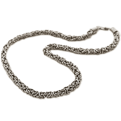 Stainless steel chain necklace, 'Steel Rings' - Hand Made Stainless Steel Chain Link Necklace from Brazil