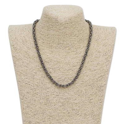 Halskette aus Edelstahl - Handgefertigte Edelstahl-Kettenglieder-Halskette aus Brasilien