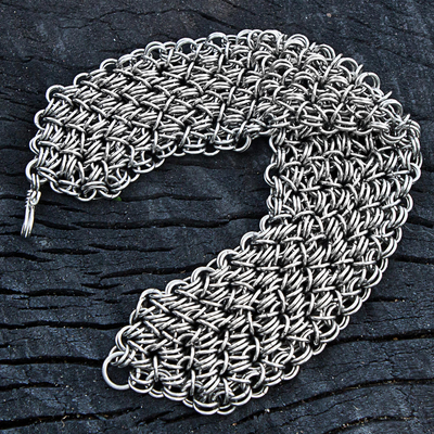 Stainless steel link bracelet, 'Fantasy Bracelet' - Stainless Steel Link Bracelet Mesh from Brazil