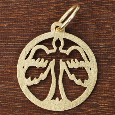 Gold pendant, 'Holy Dove' - 18k Gold Pendant Christian Dove Circular from Brazil
