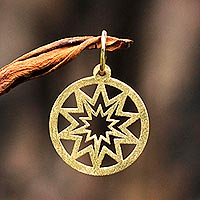 Gold pendant, 'The Magnificent Sun' - 18k Gold Pendant of the Sun Circular from Brazil