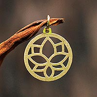 Gold pendant, 'Lotus Flower' - 18k Gold Pendant Lotus Flower Circular from Brazil