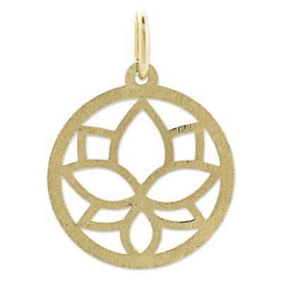 Gold pendant, 'Lotus Flower' - 18k Gold Pendant Lotus Flower Circular from Brazil