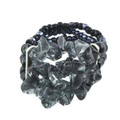 Unique Grey and Black Iolite Cluster Beaded Stretch Ring from Brazil