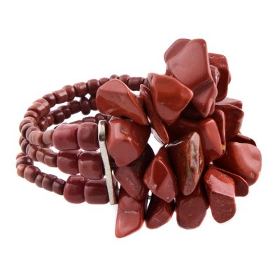Unique Brazilian Red Jasper Beaded Cluster Stretch Ring
