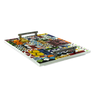 Ceramic tile tray, 'World of Colors' - Hand Painted Colorful Tile Tray from Brazil