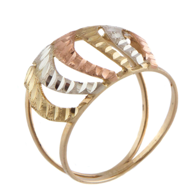 Tri-color gold cocktail ring, 'Copacabana Waves' - Rose White and Yellow 10k Gold Waves on Brazilian Band Ring
