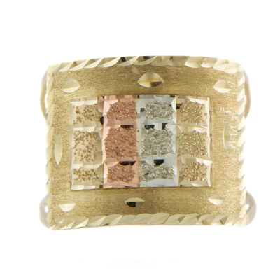 Tri-color gold cocktail ring, 'Precious Delirium' - Cocktail Ring from Brazil in Yellow Rose and White 10k Gold