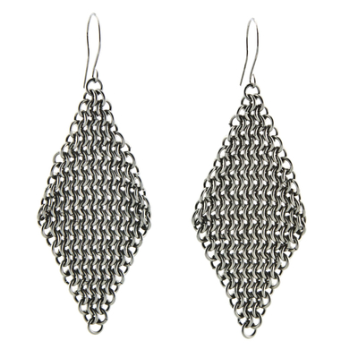 Stainless steel dangle earrings, 'Linked Rhombi' - Stainless Steel Link Chain Dangle Earrings from Brazil