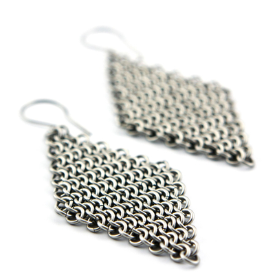 Stainless steel dangle earrings, 'Linked Rhombi' - Stainless Steel Link Chain Dangle Earrings from Brazil