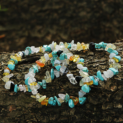 Multi-gemstone beaded stretch bracelets, 'Ocean Trio' (set of 3) - Multigem Beaded Bracelets (Set of 3) Citrine from Brazil
