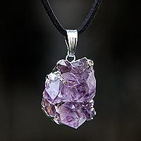 Amethyst long pendant necklace, 'Purple Light Rays' - Silver Plated Amethyst Pendant Necklace from Brazil