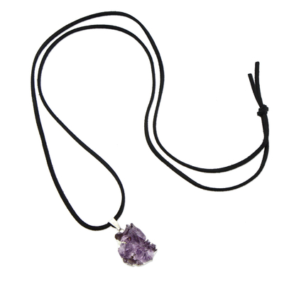 Fair Trade Silver Plated Amethyst Long Pendant Necklace from Brazil