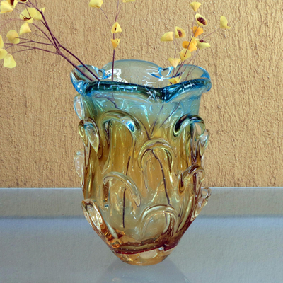 Art glass vase, Blue Petal Splash