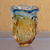 Art glass vase, 'Blue Petal Splash' - Hand Made Yellow and Blue Glass Vase from Brazil (image 2b) thumbail