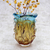 Jarrón de cristal de arte - Jarrón de vidrio amarillo y azul hecho a mano de Brasil