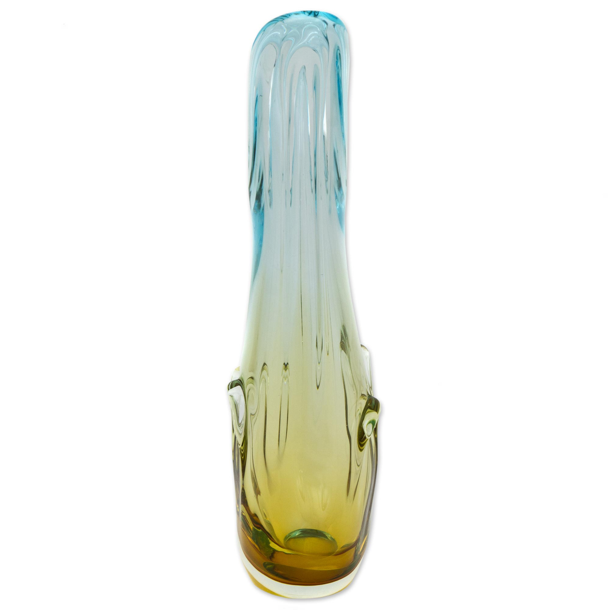 Yellow And Blue Glass Decorative Vase From Brazil Yellow Blue Novica 5501