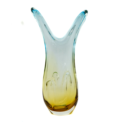 Kunstglasvase „Yellow Blue Drop“ - Dekorative Vase aus gelbem und blauem Glas aus Brasilien