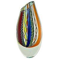 Handgeblasene Kunstglasvase, „Carnival Color Fantasy“ – handgeblasene, von Murano inspirierte Kunstvase zum Sammeln