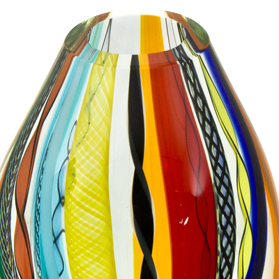 Handblown art glass vase, 'Carnival Color Fantasy' - Collectible Handblown Murano Inspired Art Vase