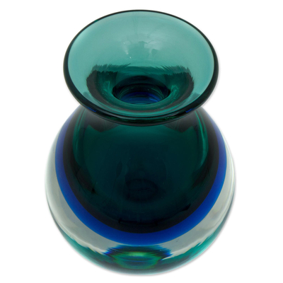 Art glass vase, 'Ocean Waves' - Brazilian Hand Blown Murano Inspired Art Glass Vase