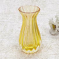 Handblown art glass bud vase, 'Amber Sunshine' - Small Brazilian Murano Inspired Handblown Art Glass Bud Vase