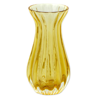 Handblown art glass bud vase, 'Amber Sunshine' - Small Brazilian Murano Inspired Handblown Art Glass Bud Vase