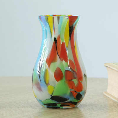 Hand blown art glass bud vase, 'Impressionist Spring' - Hand Blown Multi-Colored Murano Inspired Art Glass Bud Vase