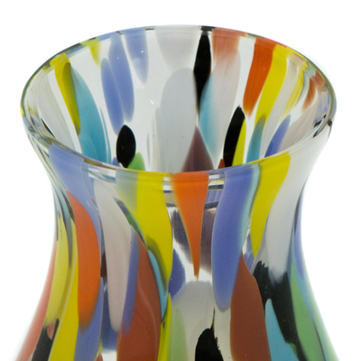 Hand blown art glass bud vase, 'Impressionist Spring' - Hand Blown Multi-Colored Murano Inspired Art Glass Bud Vase