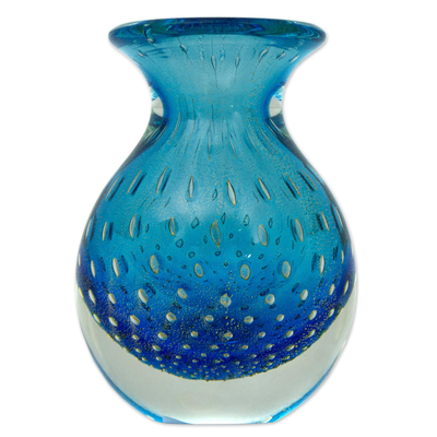 Artisan Crafted Murano Inspired Blown Art Glass Vase in Blue