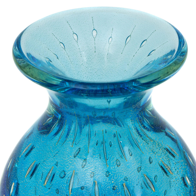 Art glass vase, 'Ocean Inspiration' - Artisan Crafted Murano Inspired Blown Art Glass Vase in Blue