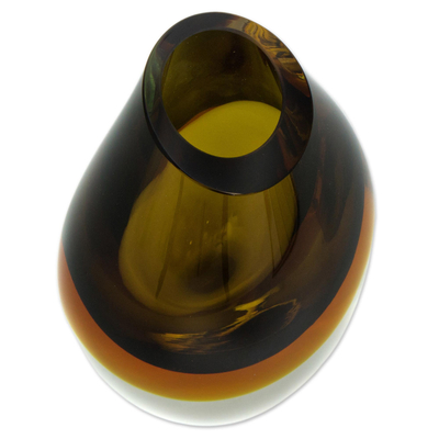 Art glass vase, 'Olive' - Murano Inspired Earthtone Brazilian Blown Art Glass Vase